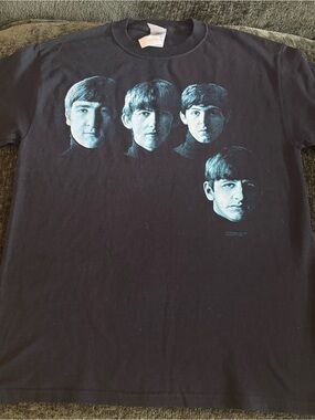 Vintage BEATLES Shirt Mens M Black Graphic Tee Double Sided Band Retro NWT Y2K